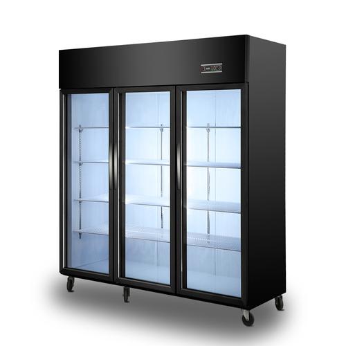 纯黑钛金三开门冷藏展示柜商用立式冰箱水果饮料展示柜